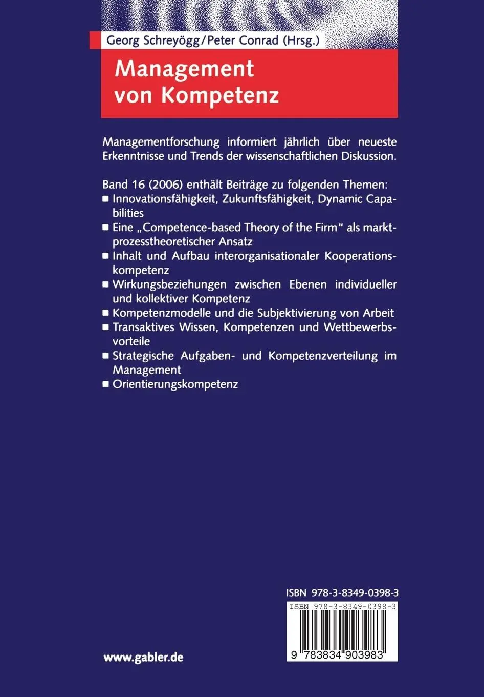 Rückseite: 9783834903983 | Management von Kompetenz | Georg Schreyögg (u. a.) | Taschenbuch | xi