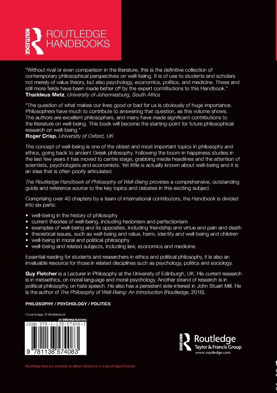 Rückseite: 9781138574083 | The Routledge Handbook of Philosophy of Well-Being | Guy Fletcher