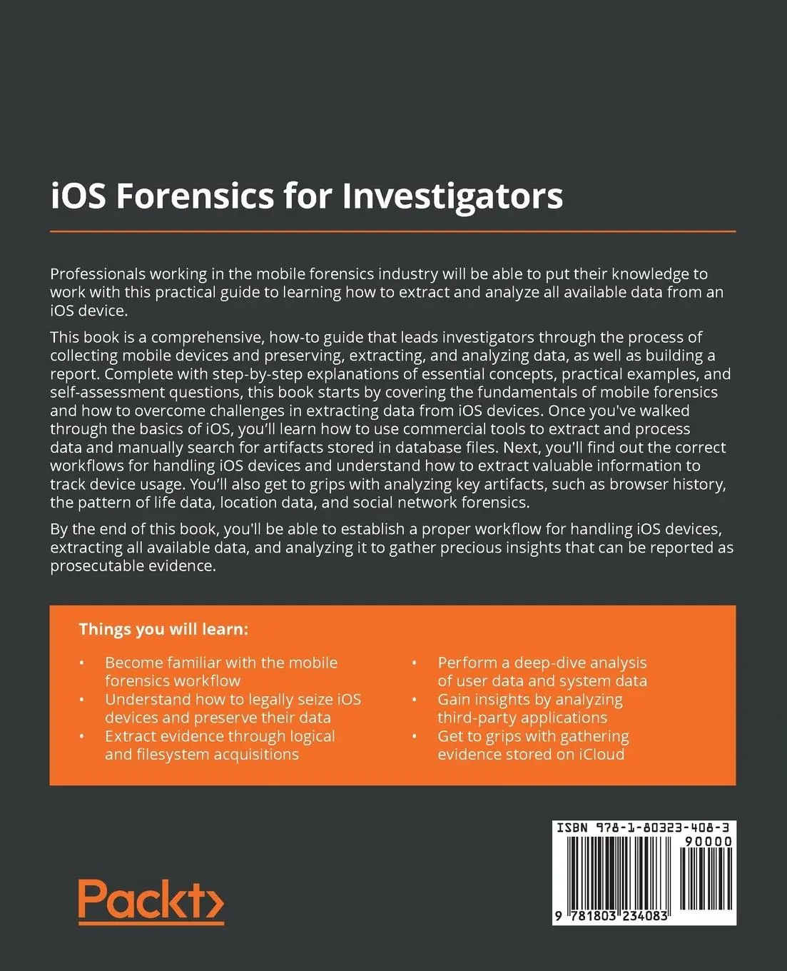 Rückseite: 9781803234083 | iOS Forensics for Investigators | Gianluca Tiepolo | Taschenbuch