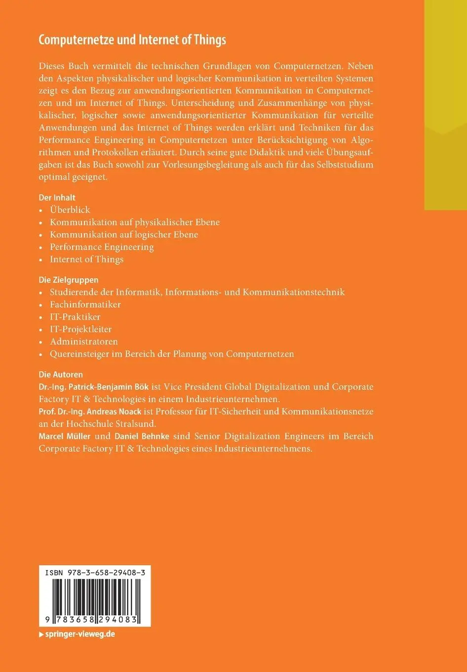 Rückseite: 9783658294083 | Computernetze und Internet of Things | Patrick-Benjamin Bök (u. a.)