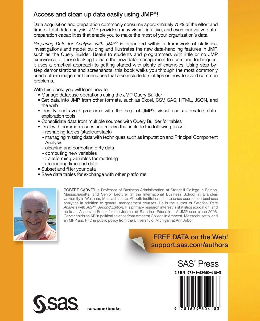 Rückseite: 9781629604183 | Preparing Data for Analysis with JMP | Robert Carver | Taschenbuch