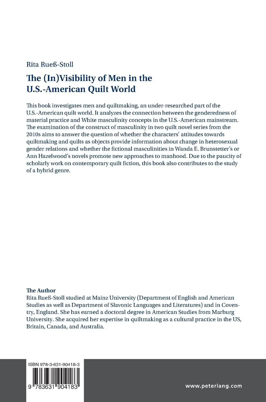 Rückseite: 9783631904183 | The (In)Visibility of Men in the U.S.-American Quilt World | Buch