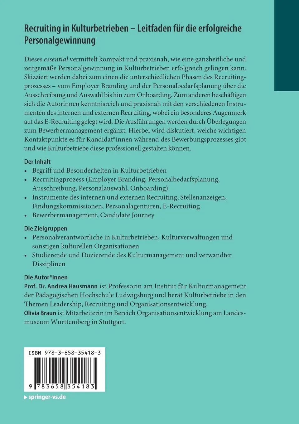 Rückseite: 9783658354183 | Recruiting in Kulturbetrieben - Leitfaden für die erfolgreiche...