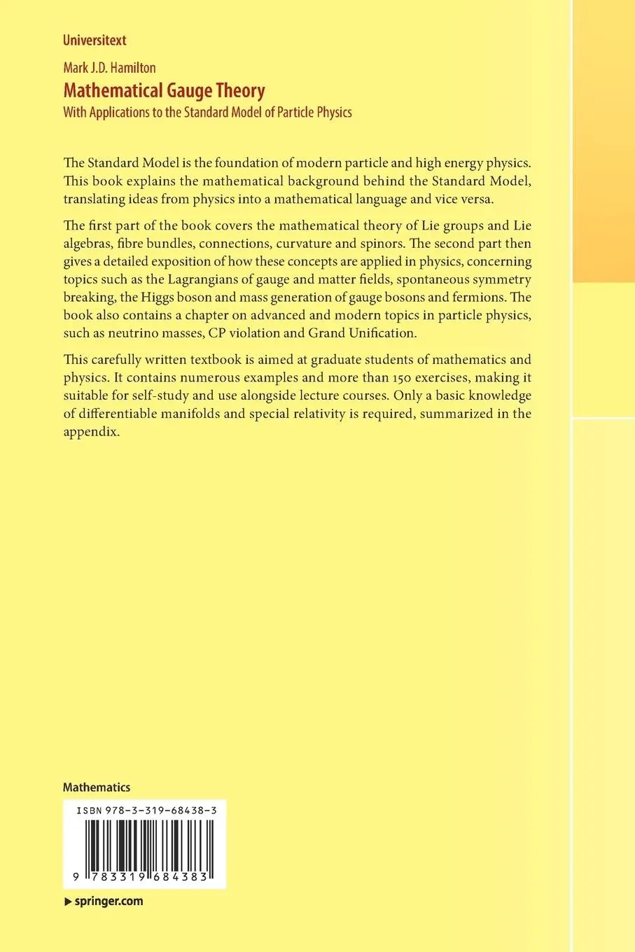 Rückseite: 9783319684383 | Mathematical Gauge Theory | Mark J. D. Hamilton | Taschenbuch | xviii