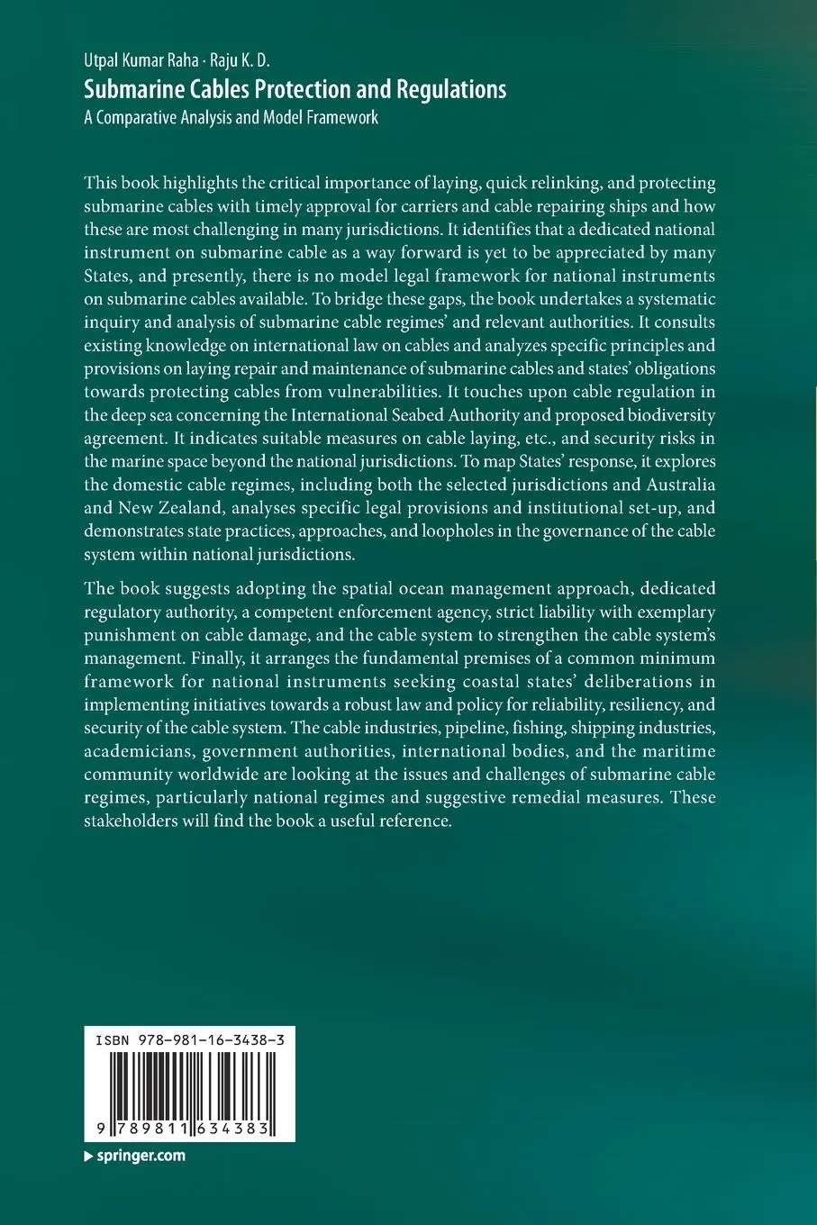 Rückseite: 9789811634383 | Submarine Cables Protection and Regulations | Raju K. D. (u. a.) | XXV