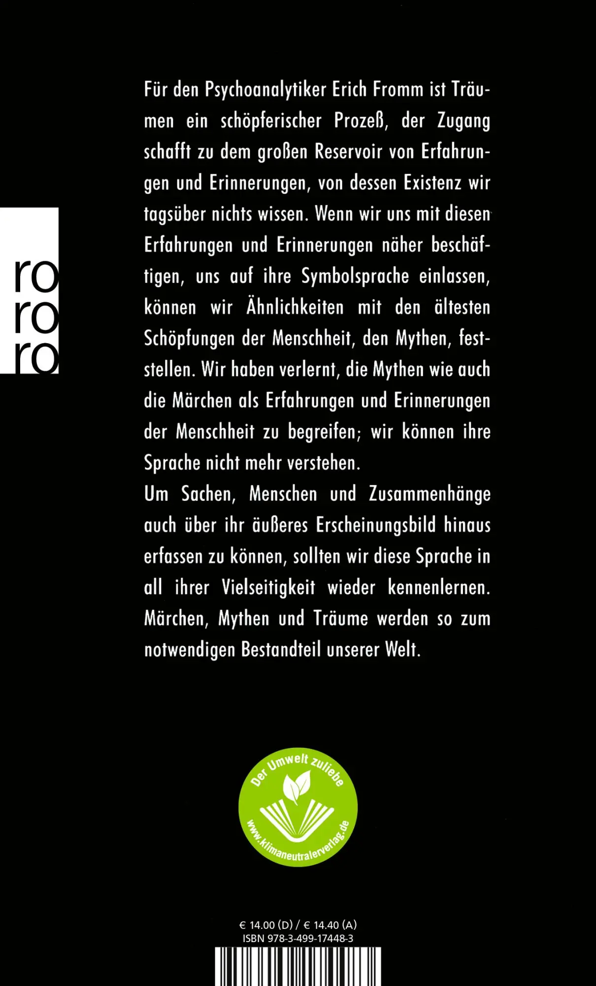 Rückseite: 9783499174483 | Märchen, Mythen, Träume | Erich Fromm | Taschenbuch | Sachbuch | 1981
