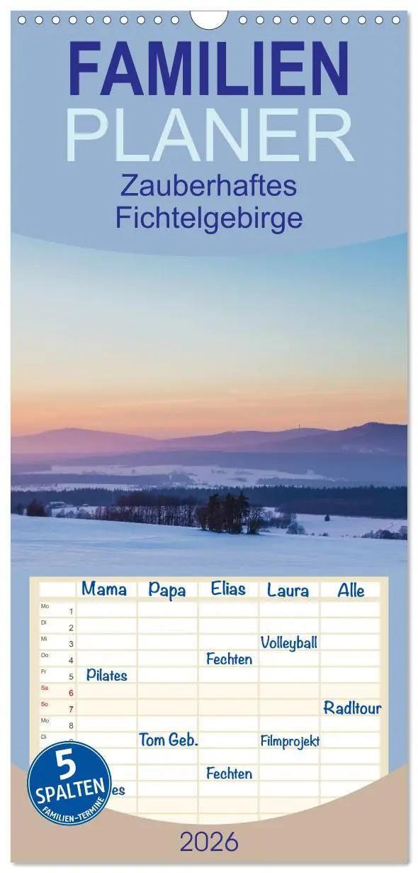 Cover: 9783516514483 | Familienplaner 2026 - Zauberhaftes Fichtelgebirge mit 5 Spalten...
