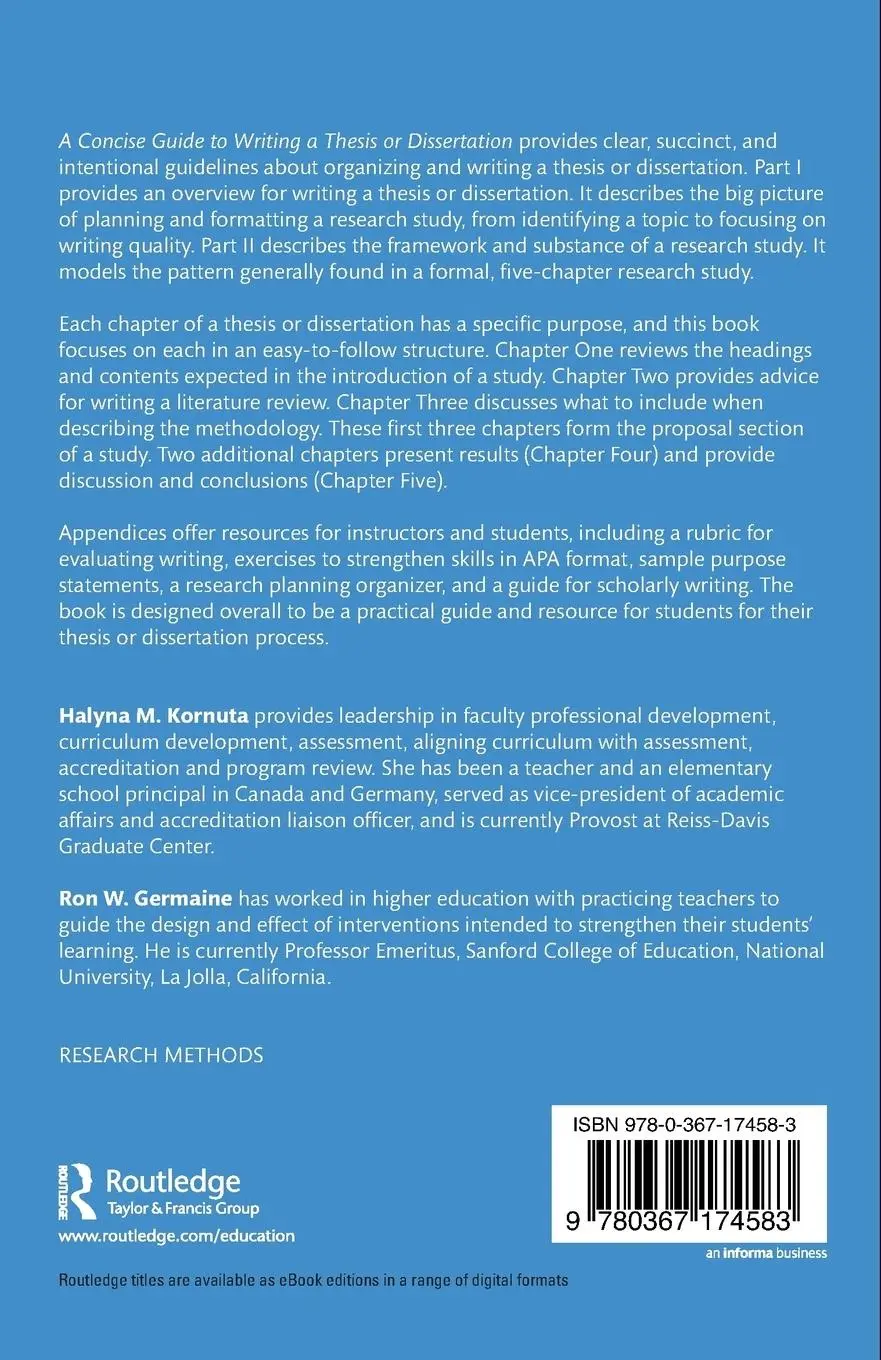 Rückseite: 9780367174583 | A Concise Guide to Writing a Thesis or Dissertation | Kornuta (u. a.)