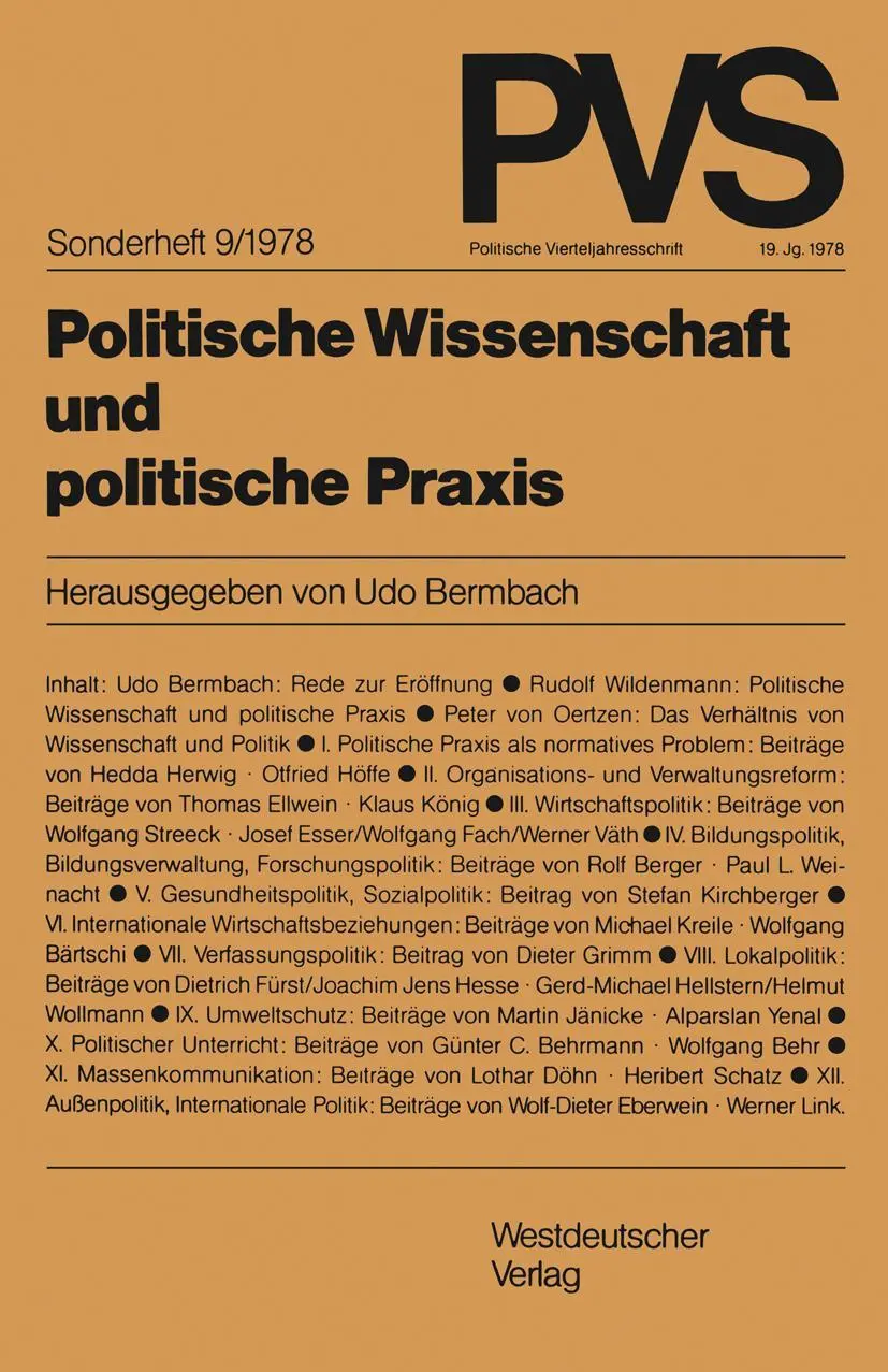 Cover: 9783531114583 | Politische Wissenschaft und politische Praxis | Udo Bermbach | Buch