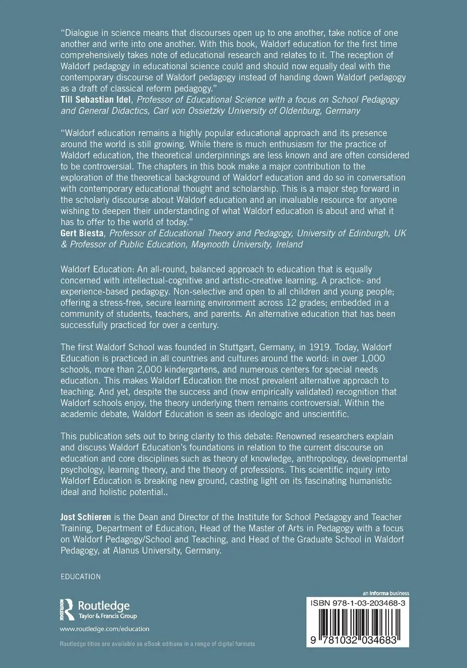 Rückseite: 9781032034683 | Handbook of Research on Waldorf Education | Jost Schieren | Buch