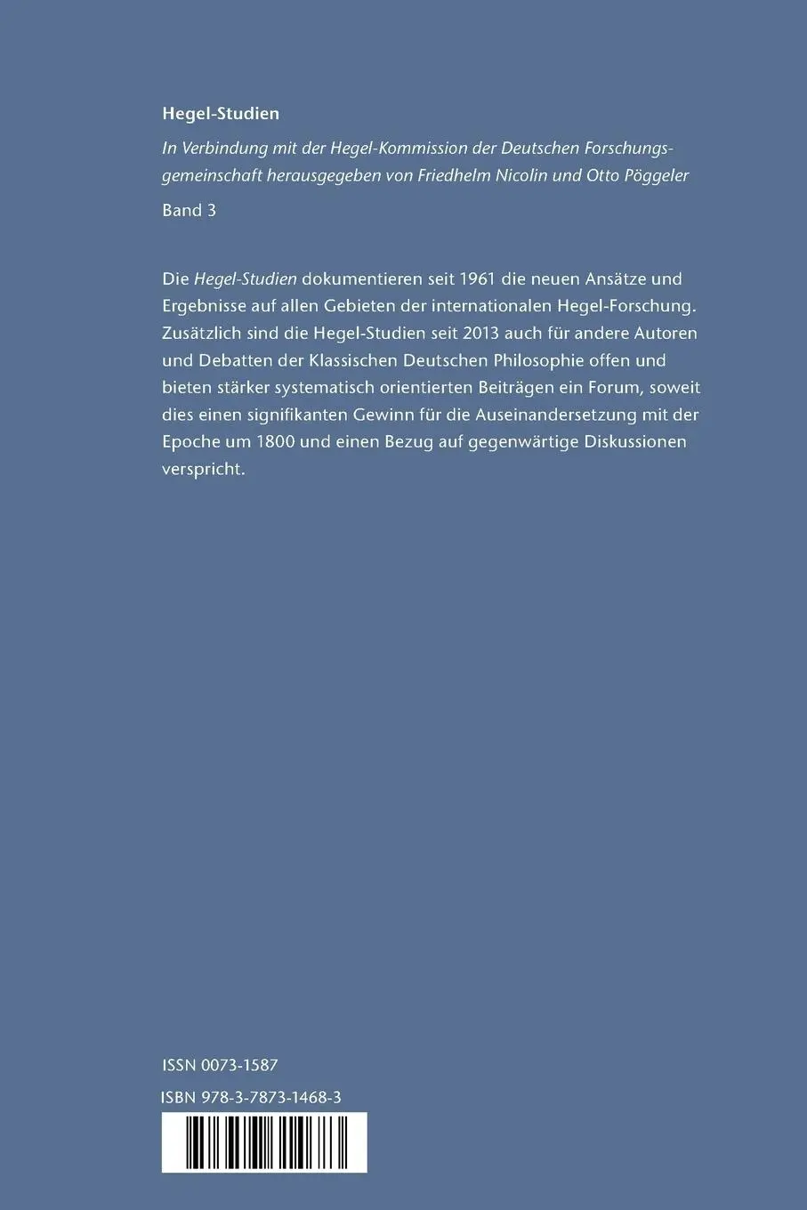 Rückseite: 9783787314683 | Hegel-Studien / Hegel-Studien | Otto Pöggeler (u. a.) | Taschenbuch