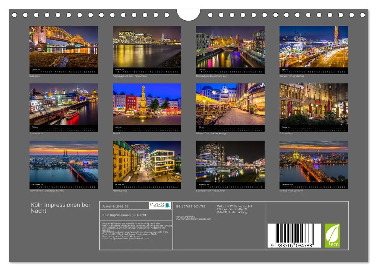 Bild: 9783516034783 | Köln Impressionen bei Nacht (Wandkalender 2026 DIN A4 quer),...