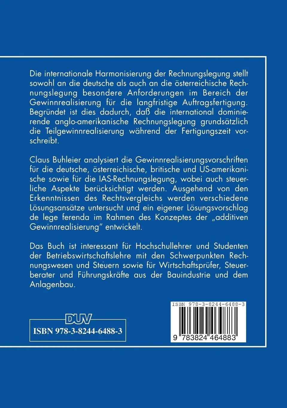 Rückseite: 9783824464883 | Harmonisierung der Rechnungslegung bei langfristiger Auftragsfertigung