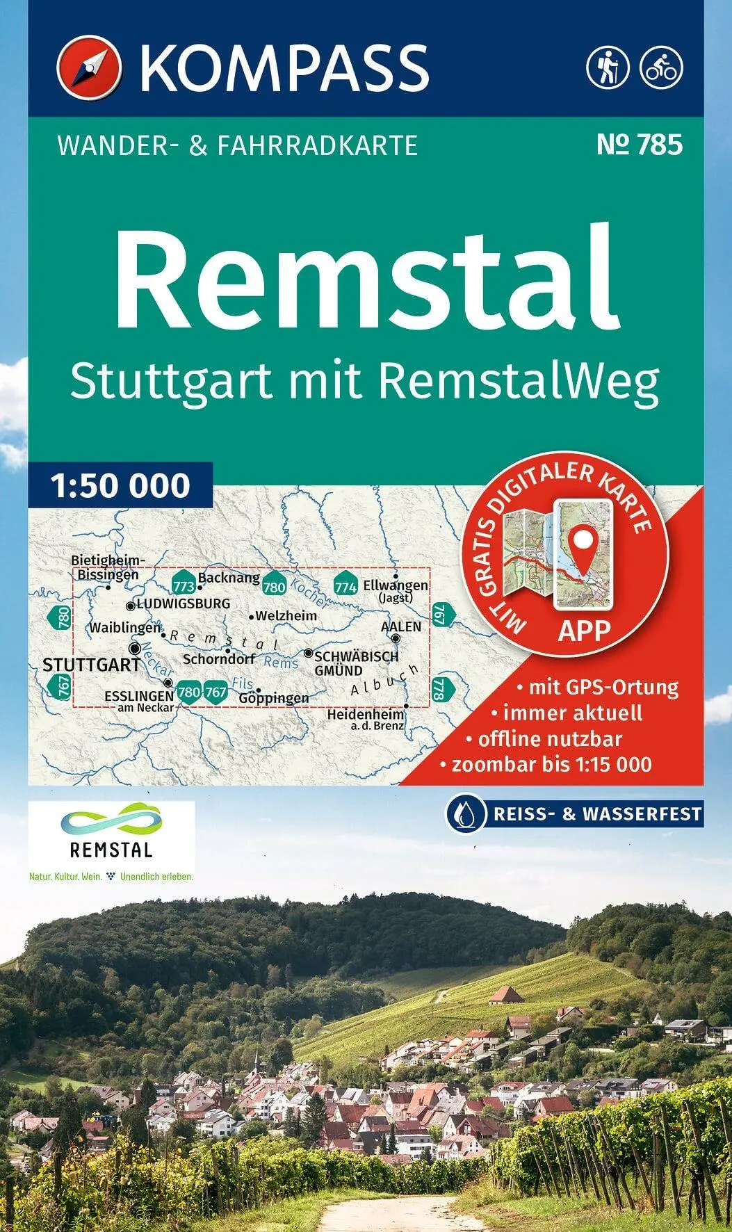 Cover: 9783991544883 | KOMPASS Wanderkarte 785 Remstal, Stuttgart, mit RemstalWeg 1:50.000