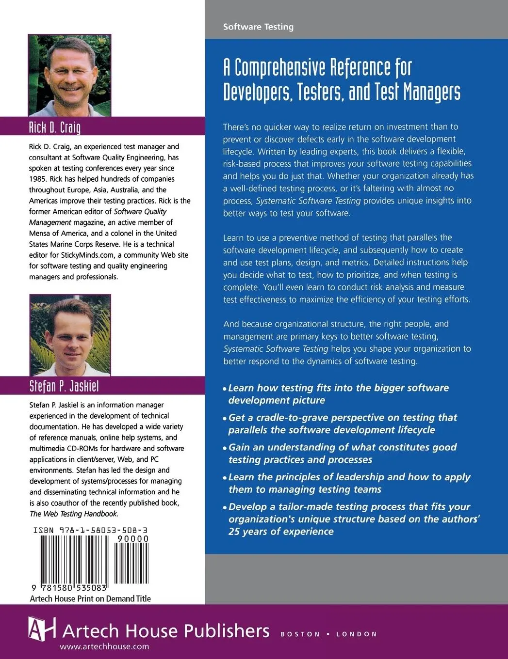 Rückseite: 9781580535083 | The Systematic Software Testing Handboo | Rick D Craig (u. a.) | Buch