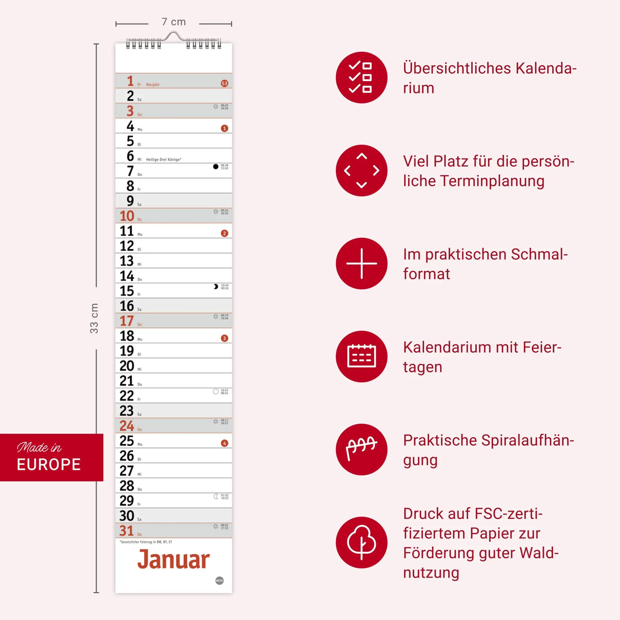 Bild: 9783756415083 | Langplaner mini, rot 2027 | Heye | Kalender | Spiralbindung | 13 S.