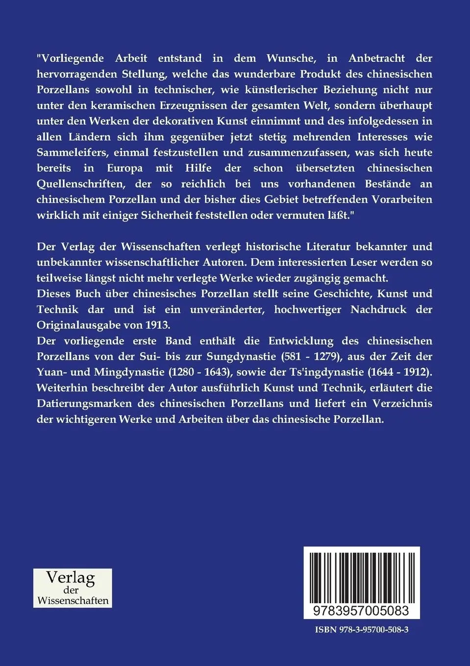 Rückseite: 9783957005083 | Chinesisches Porzellan | Erster Band | Ernst Zimmermann | Taschenbuch