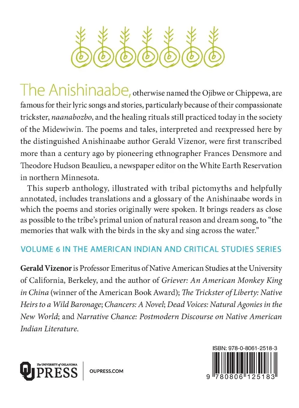 Rückseite: 9780806125183 | Summer in the Spring | Anishinaabe Lyric Poems and Stories | Vizenor