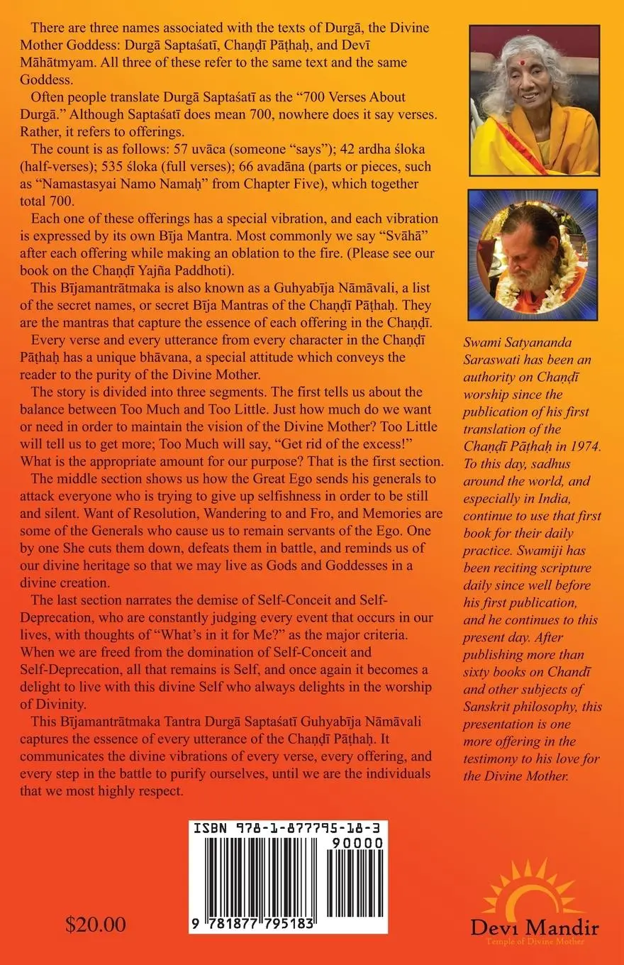 Rückseite: 9781877795183 | Secret Bija Mantras of the Chandi Pathah | Swami Satyananda Saraswati