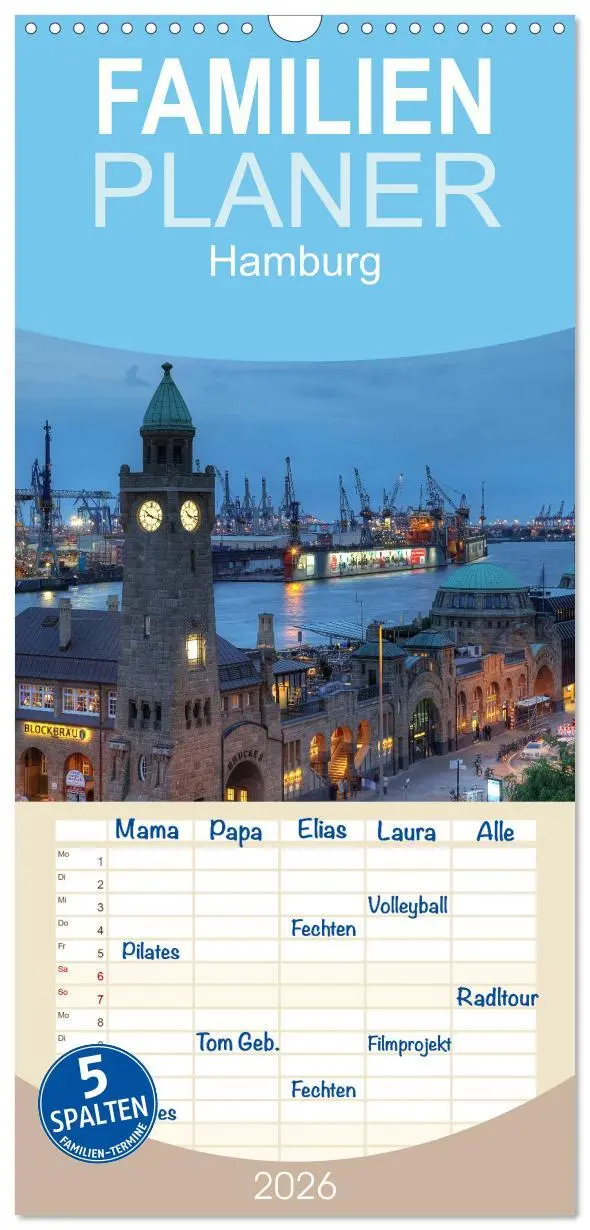 Cover: 9783516515183 | Familienplaner 2026 - Hamburg mit 5 Spalten (Wandkalender, 21 x 45...