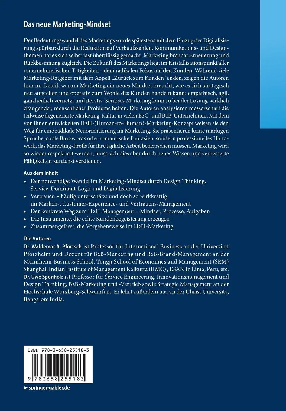 Rückseite: 9783658255183 | Das neue Marketing-Mindset | Uwe Sponholz (u. a.) | Taschenbuch | xxii
