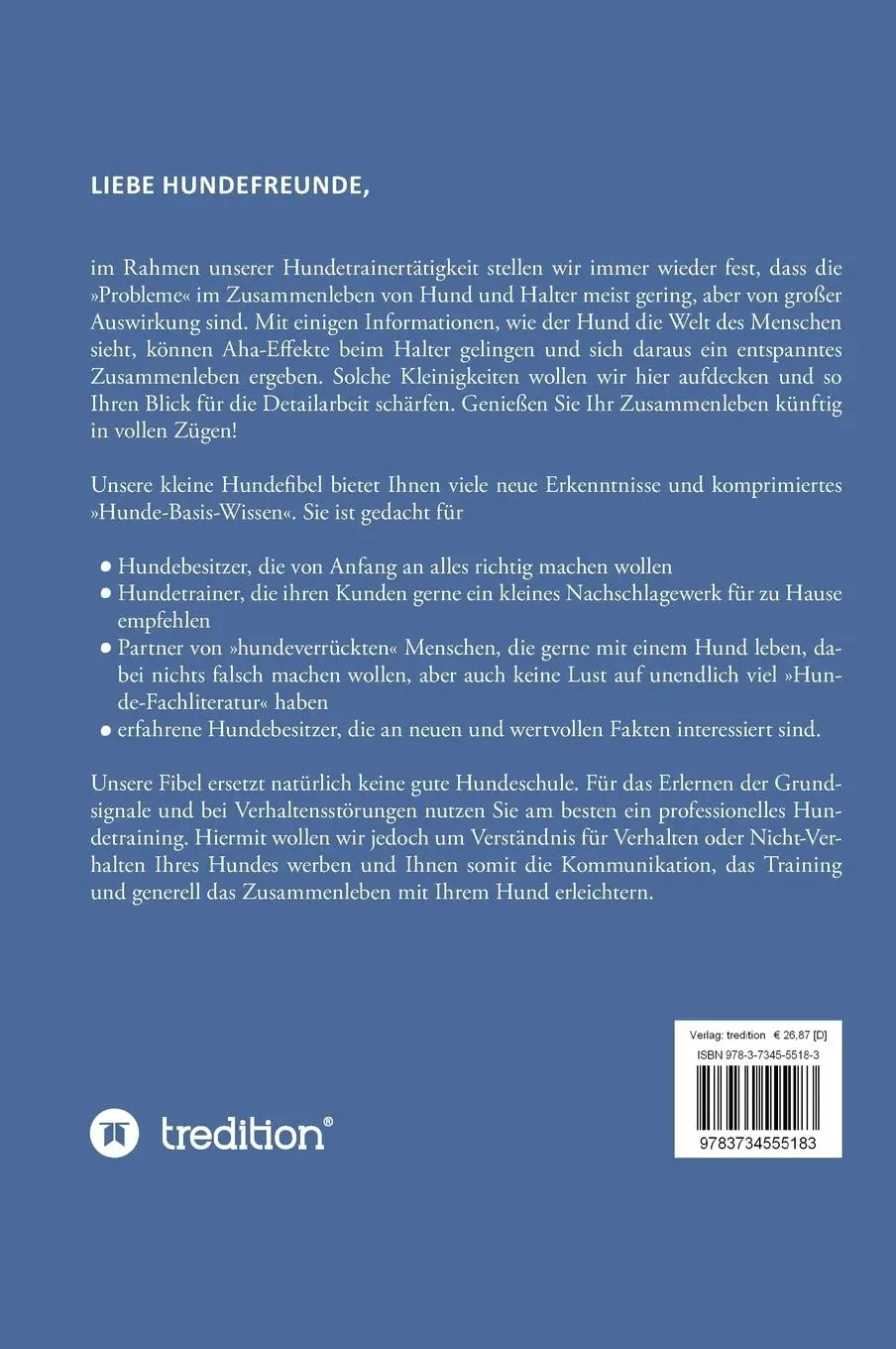 Rückseite: 9783734555183 | Die kleine Hundefibel | Kristina Ziemer-Falke (u. a.) | Buch | 80 S.