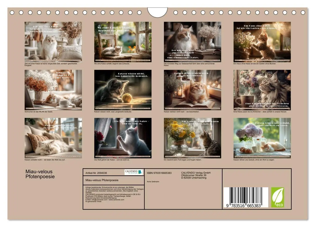 Bild: 9783516665383 | Miau-velous Pfotenpoesie (Wandkalender 2026 DIN A4 quer), CALVENDO...