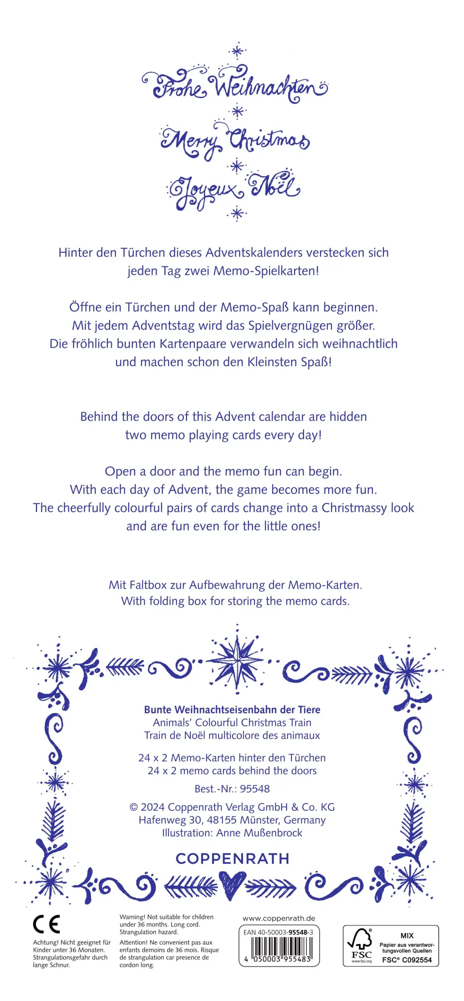 Rückseite: 4050003955483 | Memo-Adventskalender - Bunte Weihnachtseisenbahn der Tiere | Kalender