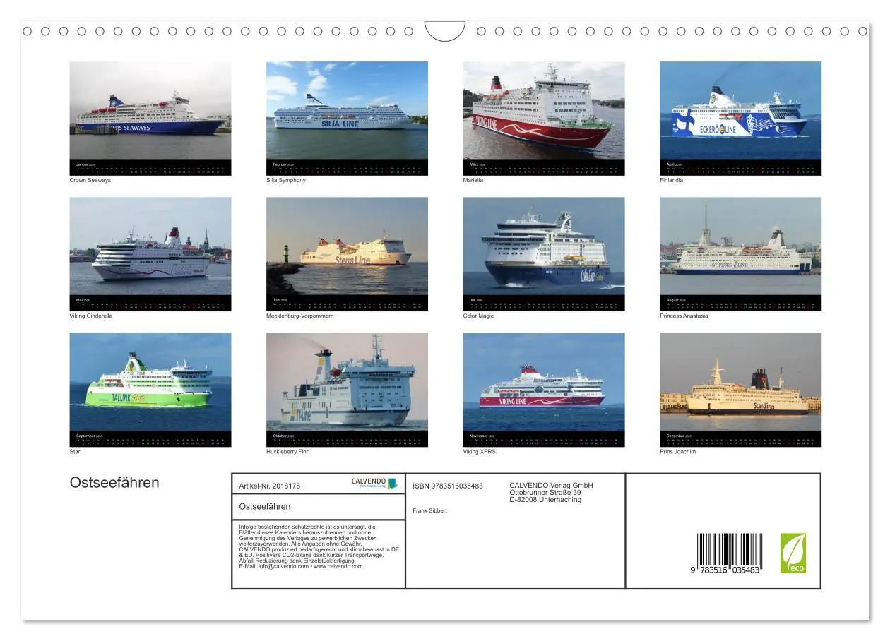Bild: 9783516035483 | Ostseefähren (Wandkalender 2026 DIN A3 quer), CALVENDO Monatskalender
