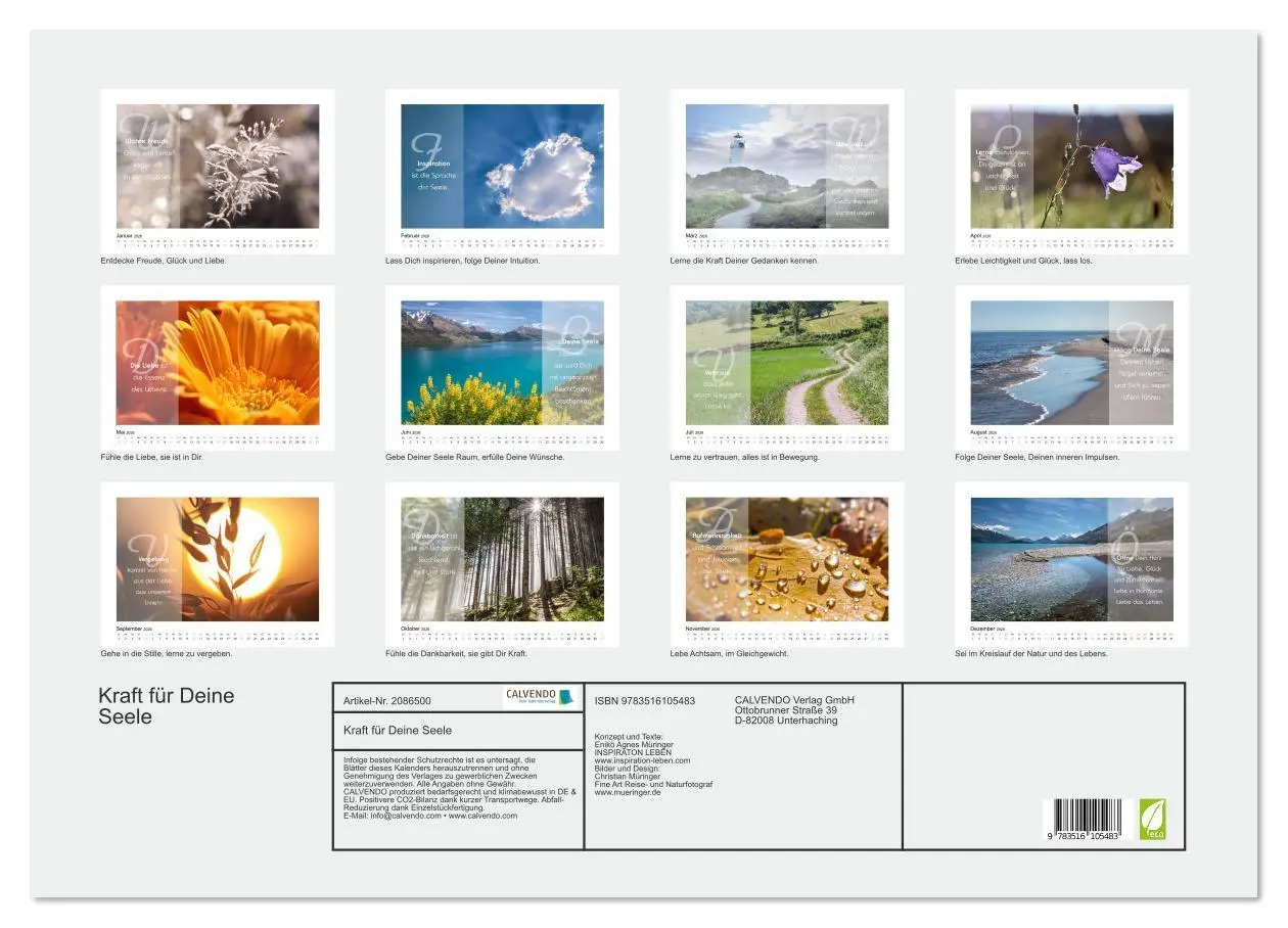 Bild: 9783516105483 | Kraft für Deine Seele (Wandkalender 2026 DIN A2 quer), CALVENDO...