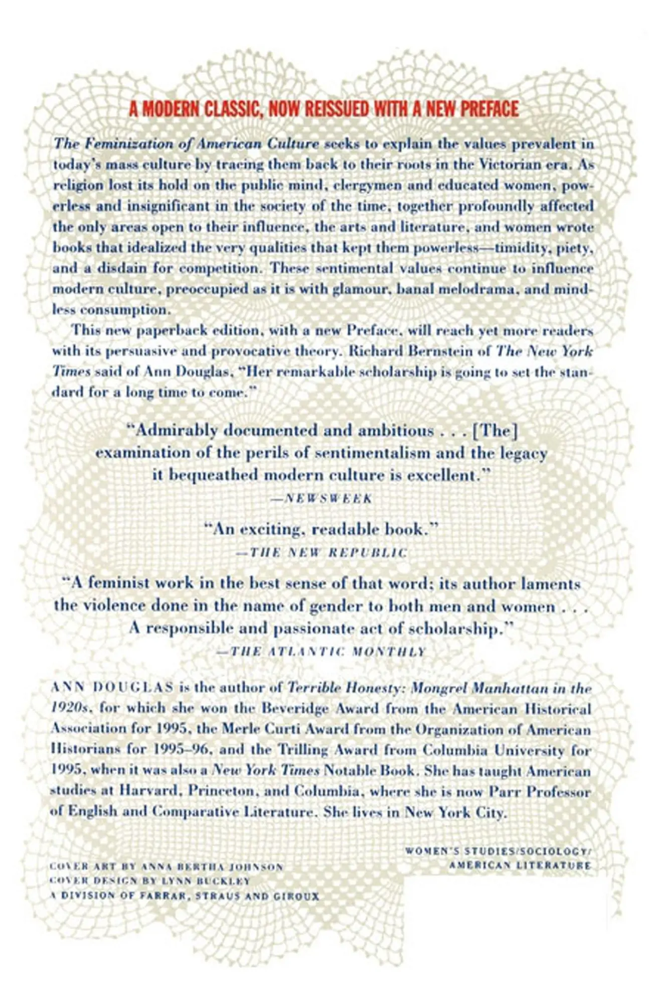 Rückseite: 9780374525583 | The Feminization of American Culture | Ann Douglas | Taschenbuch