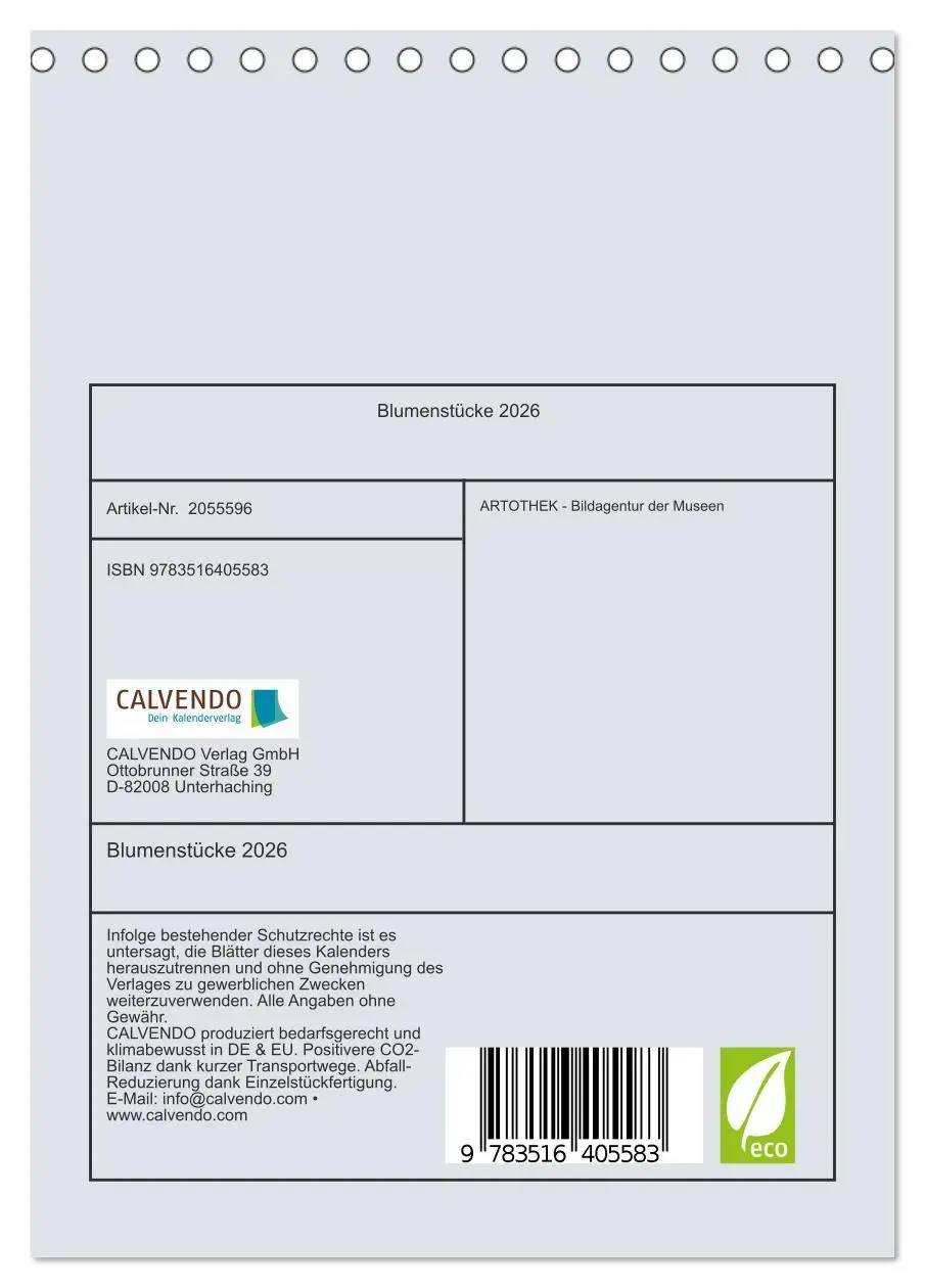 Bild: 9783516405583 | Blumenstücke 2026 (Tischkalender 2026 DIN A5 hoch), CALVENDO...