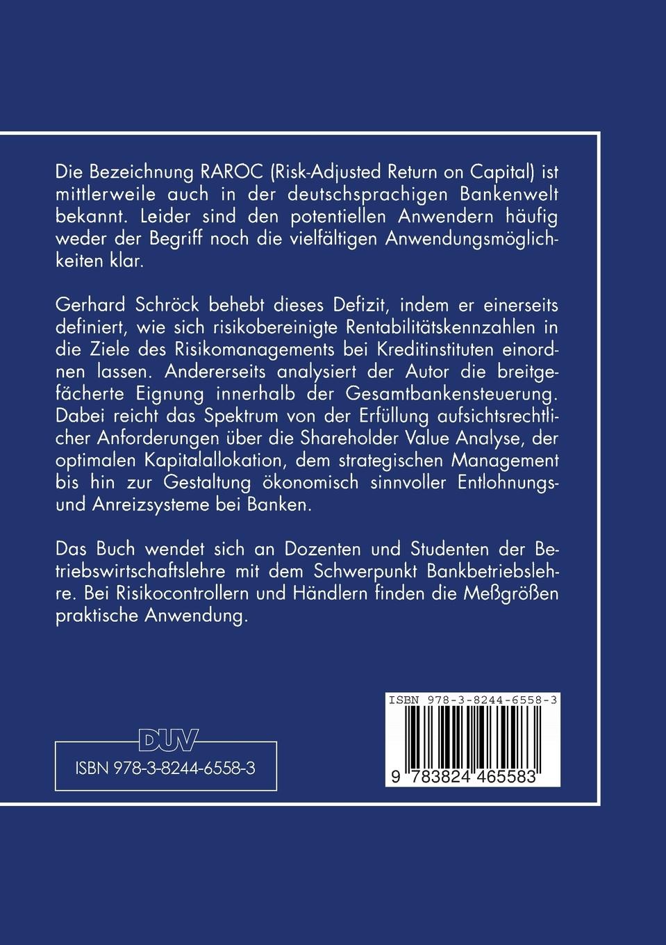 Rückseite: 9783824465583 | Risiko- und Wertmanagement in Banken | Gerhard Schröck | Taschenbuch