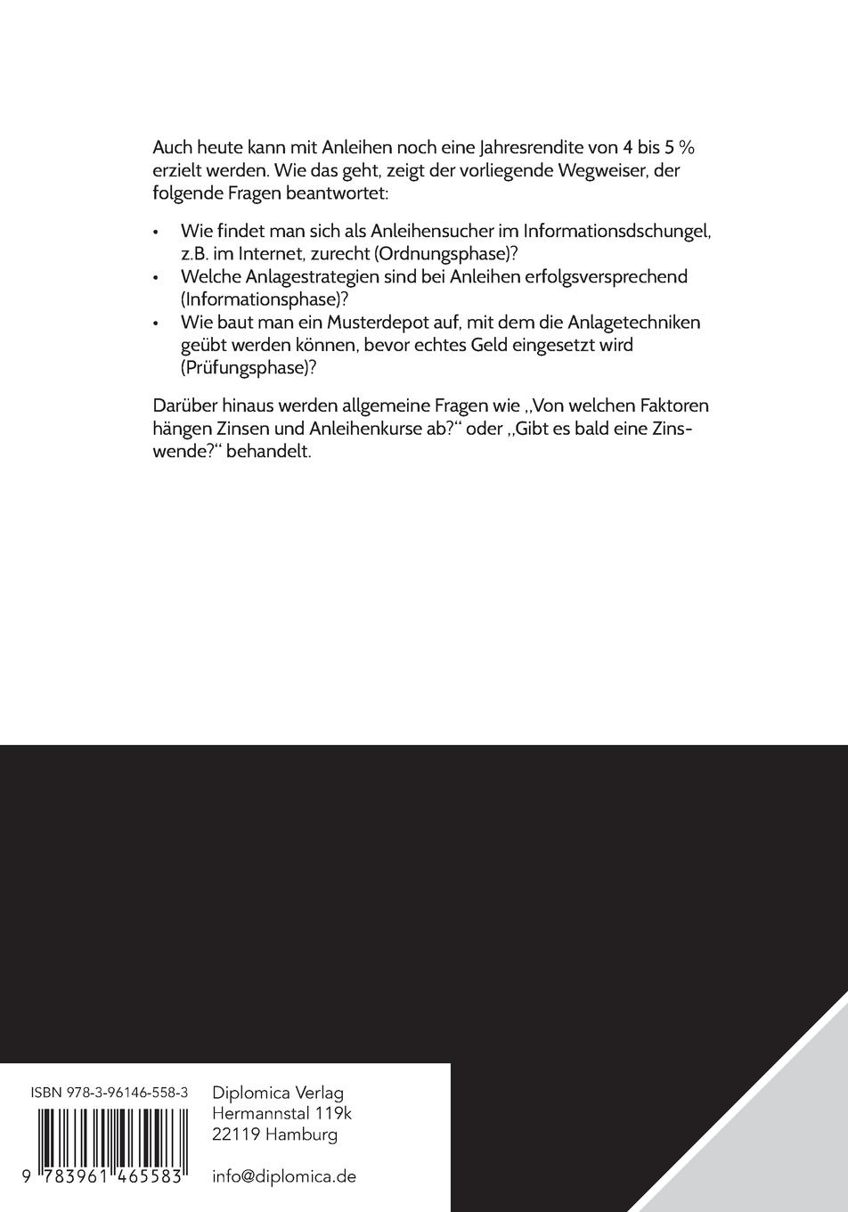 Rückseite: 9783961465583 | Renditestarke Anleihen in der Niedrigzinsphase. Grundlagen,...