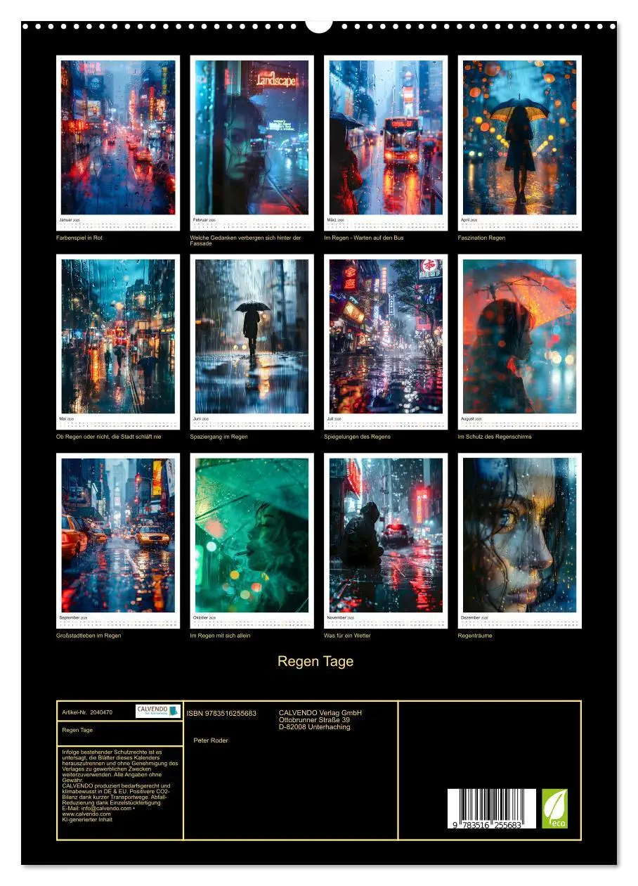 Bild: 9783516255683 | Regen Tage (hochwertiger Premium Wandkalender 2026 DIN A2 hoch),...