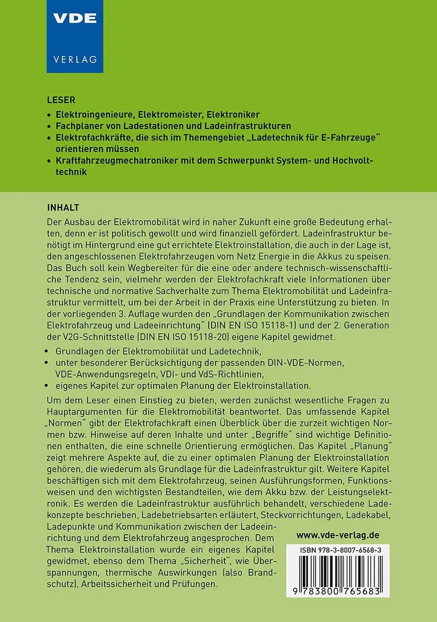 Rückseite: 9783800765683 | Elektroinstallation und Ladeinfrastruktur der Elektromobilität | Buch