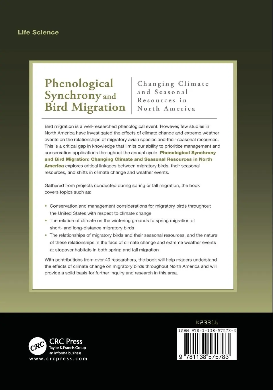 Rückseite: 9781138575783 | Phenological Synchrony and Bird Migration | Eric M. Wood (u. a.)