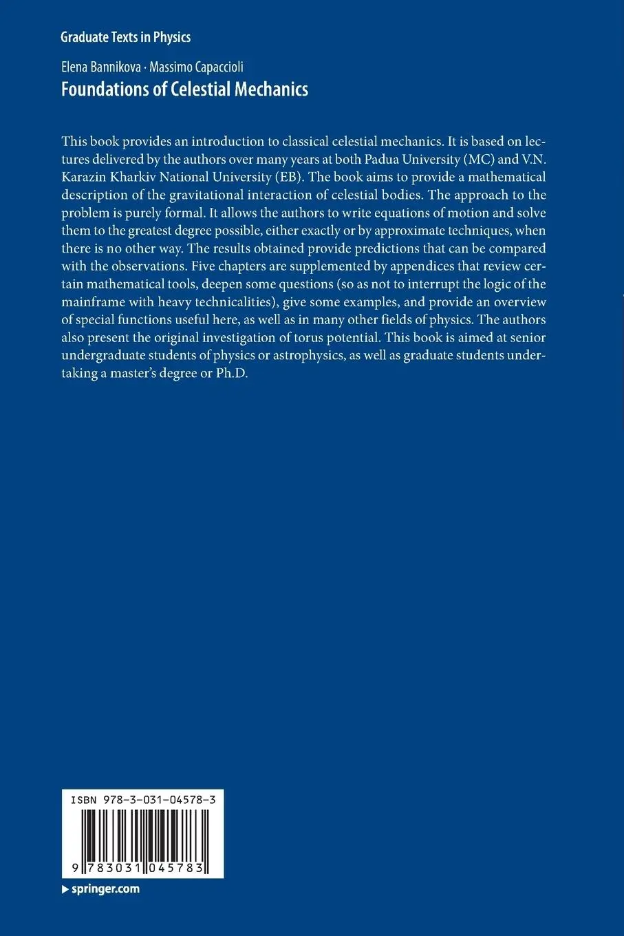Rückseite: 9783031045783 | Foundations of Celestial Mechanics | Massimo Capaccioli (u. a.) | Buch