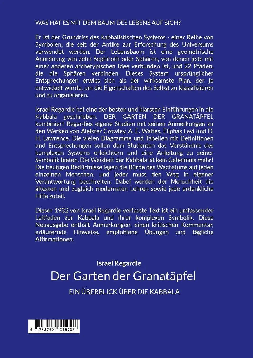Rückseite: 9783769315783 | Der Garten der Granatäpfel | EIN ÜBERBLICK ÜBER DIE KABBALA | Regardie