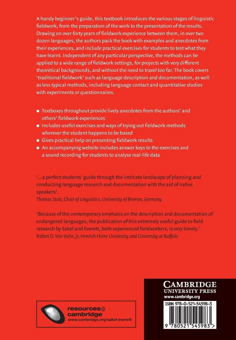 Rückseite: 9780521545983 | Linguistic Fieldwork | Jeanette Sakel (u. a.) | Taschenbuch | Englisch