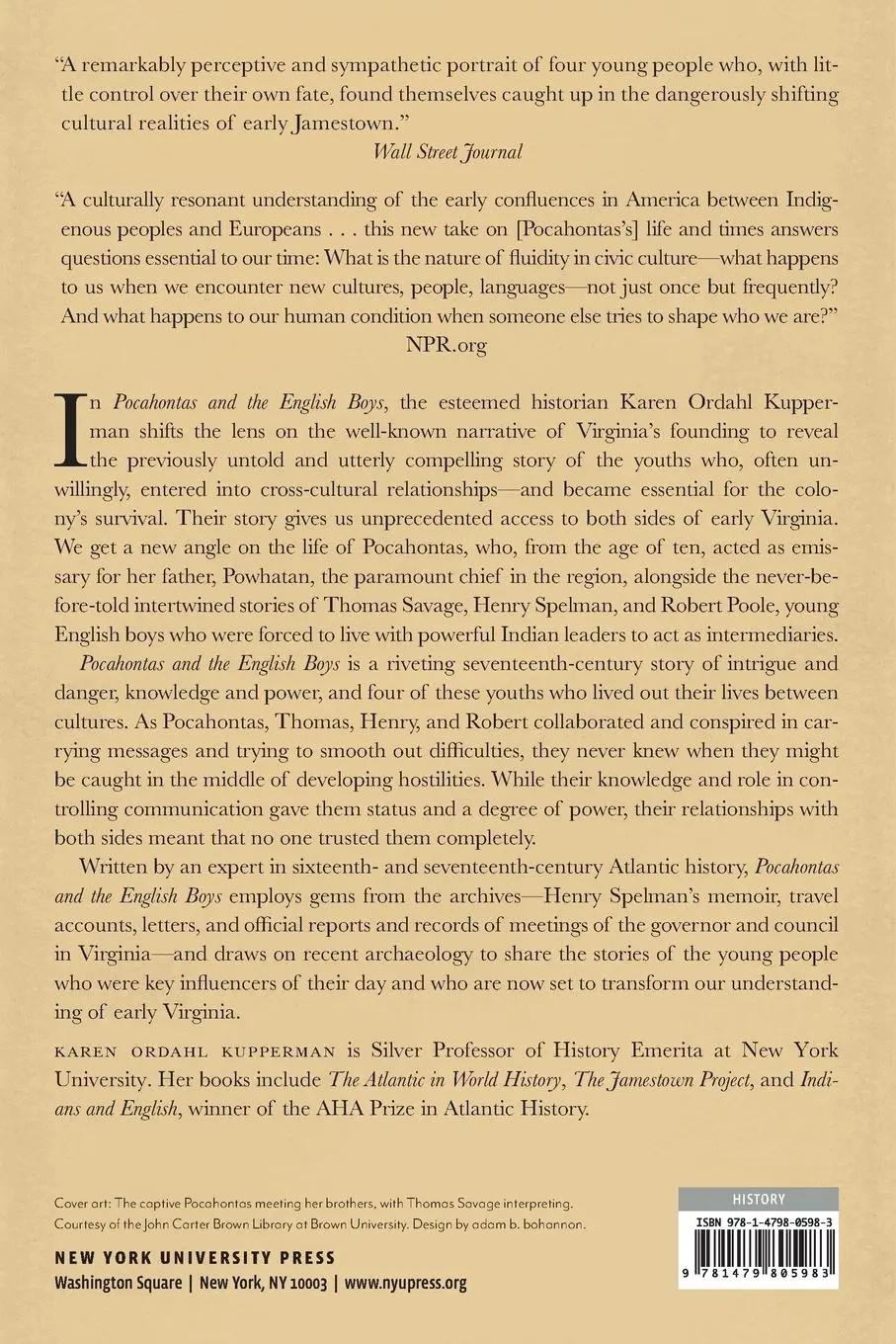 Rückseite: 9781479805983 | Pocahontas and the English Boys | Karen Ordahl Kupperman | Taschenbuch