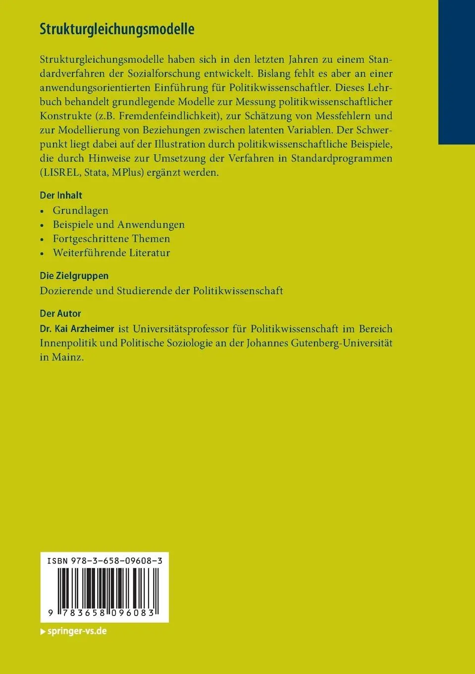 Rückseite: 9783658096083 | Strukturgleichungsmodelle | Eine anwendungsorientierte Einführung | xi