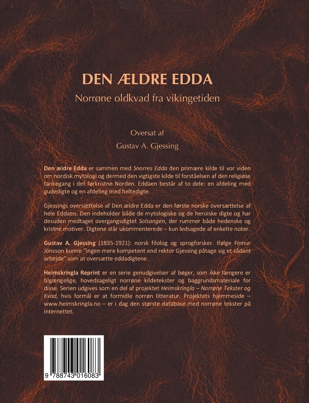 Rückseite: 9788743016083 | Den ældre Edda | Norrøne oldkvad fra vikingetiden | Gustav A. Gjessing