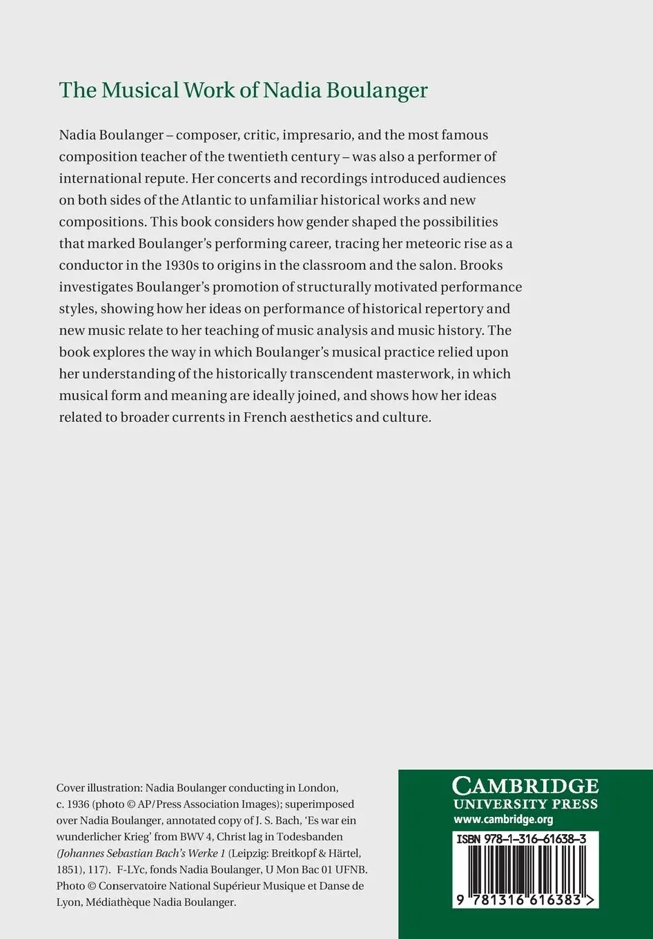 Rückseite: 9781316616383 | The Musical Work of Nadia Boulanger | Jeanice Brooks | Taschenbuch