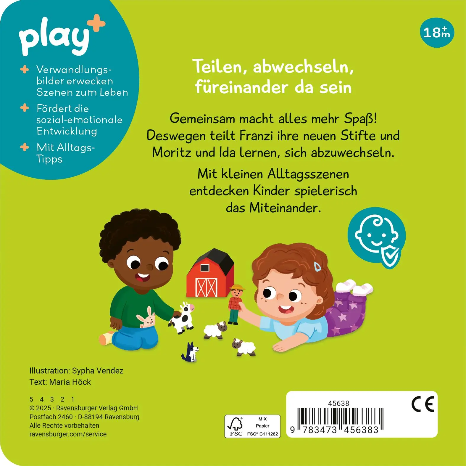 Rückseite: 9783473456383 | Play+ Mein erstes Schiebebuch Teilen und vertragen - ab 18 Monate