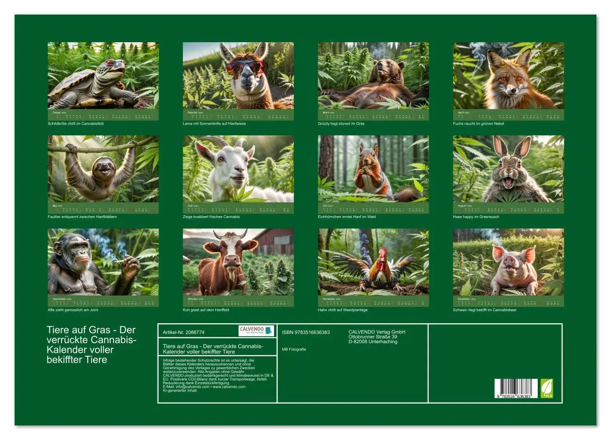 Bild: 9783516636383 | Tiere auf Gras - Der verrückte Cannabis-Kalender voller bekiffter...