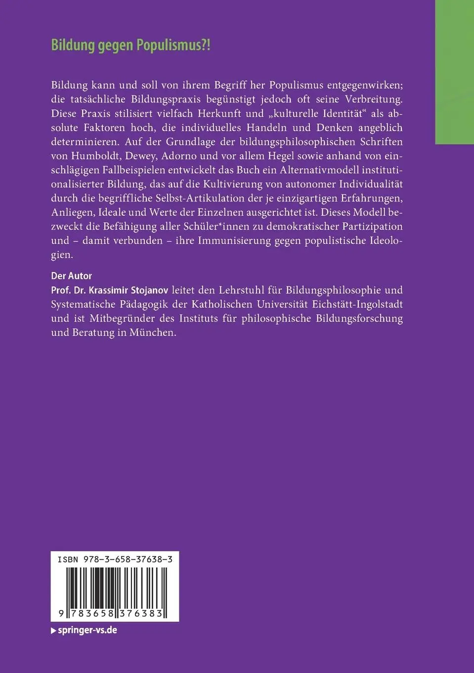 Rückseite: 9783658376383 | Bildung gegen Populismus?! | Krassimir Stojanov | Taschenbuch | xii