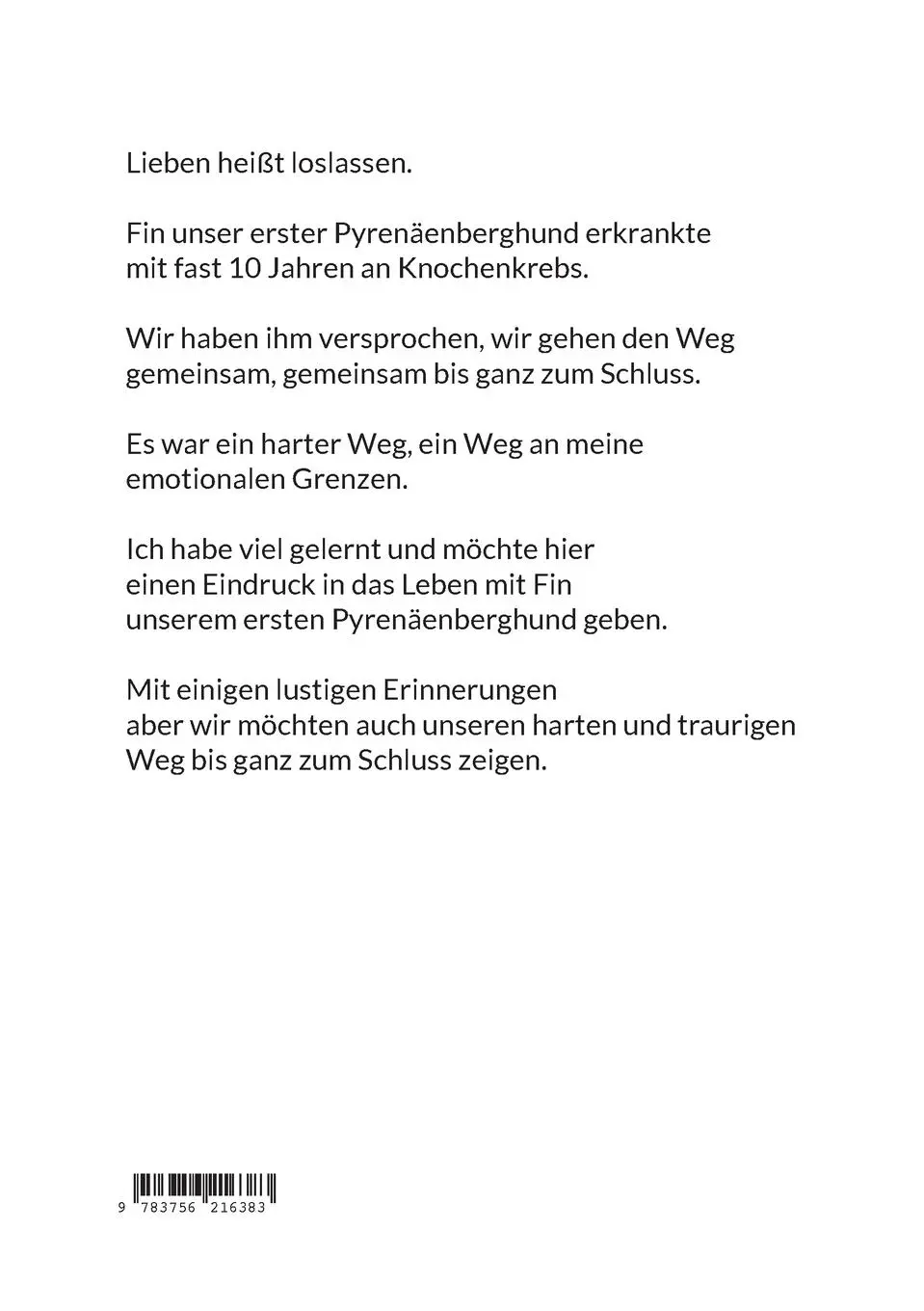 Rückseite: 9783756216383 | Lieben heißt loslassen Fin unser erster Pyrenäenberghund | Ute Kühnel
