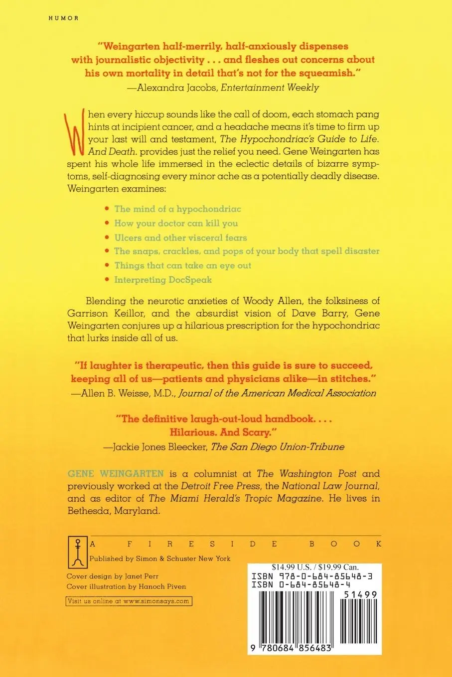 Rückseite: 9780684856483 | The Hypochondriac's Guide to Life. and Death. | Gene Weingarten | Buch
