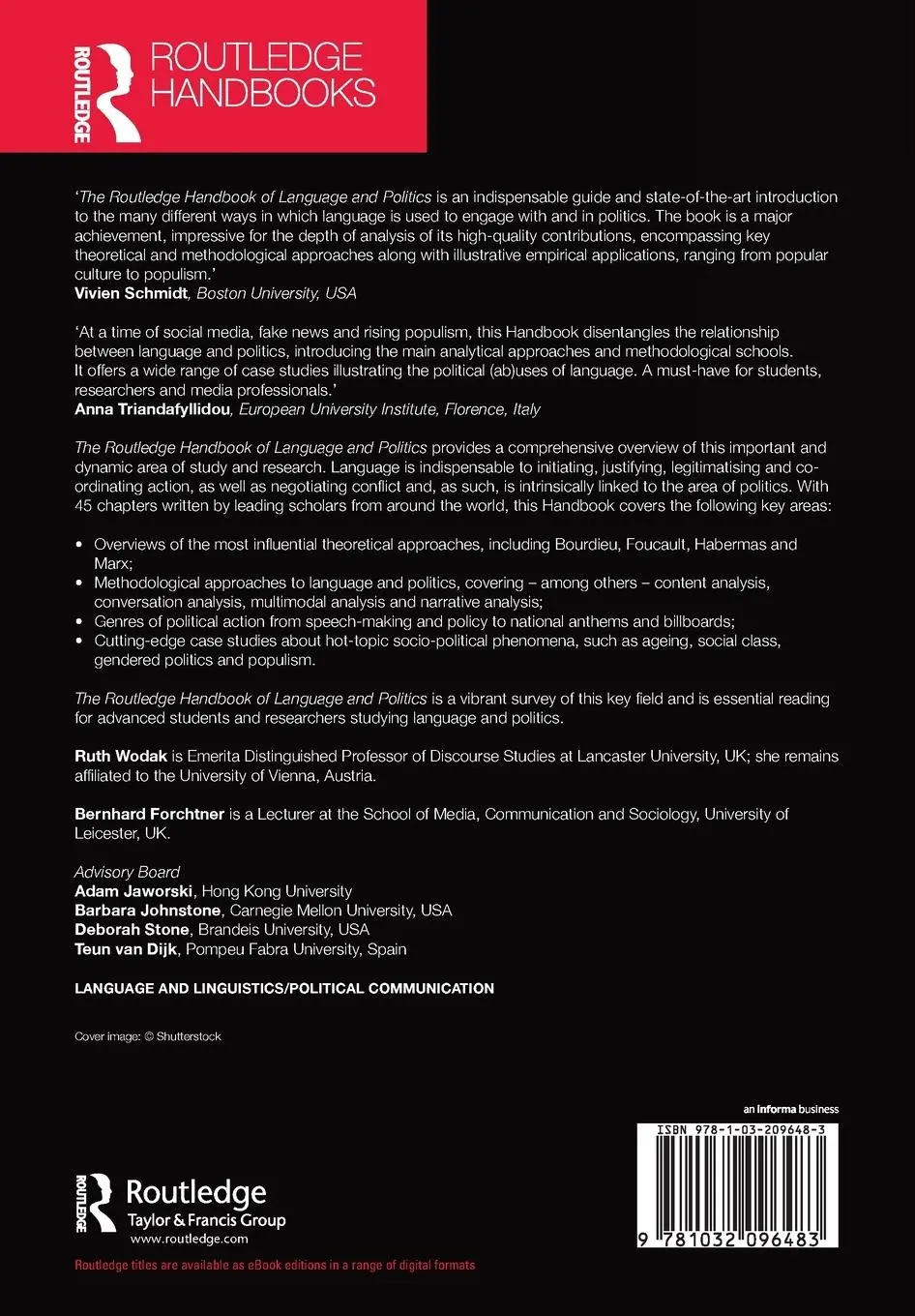 Rückseite: 9781032096483 | The Routledge Handbook of Language and Politics | Ruth Wodak (u. a.)